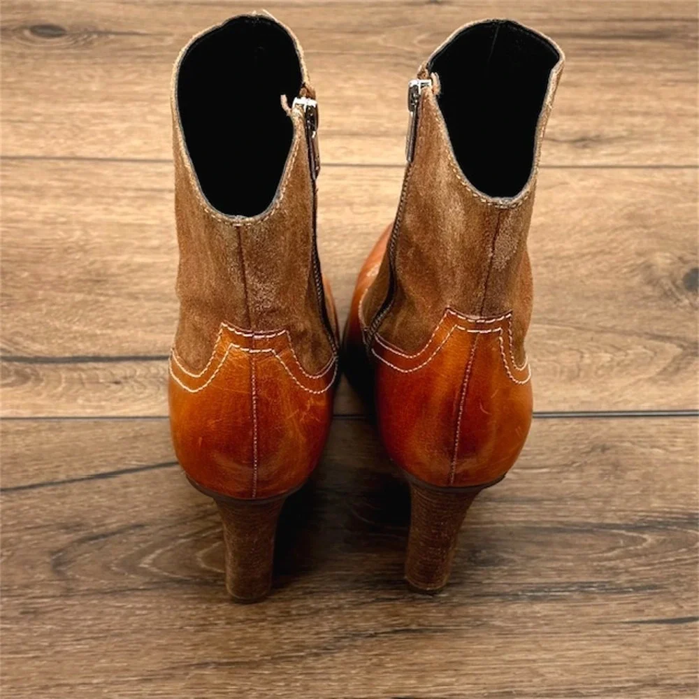 Donald Pliner Velle Women's Size 11 Brown Leather & Suede Western Ankle Booties - Picture 5 of 9